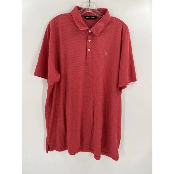 Travis Mathew Polo Shirt Mens 2XL XXL Red Striped Golf Stretch Performance Logo - Picture 5 of 9